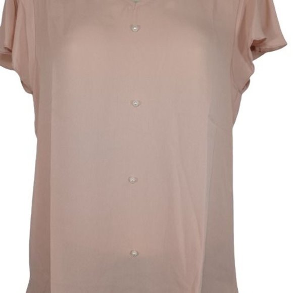 Shein Blouse Womens Small Pink Button Front Top Pullover Short Sleeve V-Neck - Picture 4 of 9